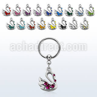 bcrs472 316l steel bcr 1.2mm w a swan with crystals