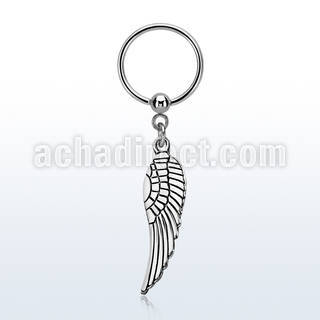 bcrs653 316l steel ball closure ring w dangling plain bird wing 