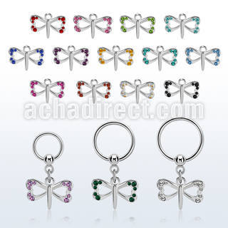 bcrs761 steel ball closure ring 16g w a dangling small butterfly