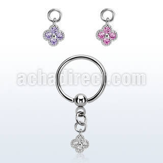 bcrsz411 steel bcr w dangling flower w cz stones 