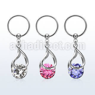 bcrsz416 316l steel ball closure ring 1.2mm w snap fit cz stone 