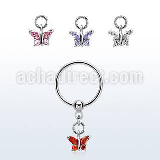 bcrsz589 316l steel ball closure ring 1.2mm w dangling butterfly 