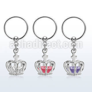 bcrsz590 316l steel bcr, 16g w dangling crown w cz