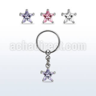 bcrszs6 steel bcr w dangling 6mm prong set star shaped cz stone 