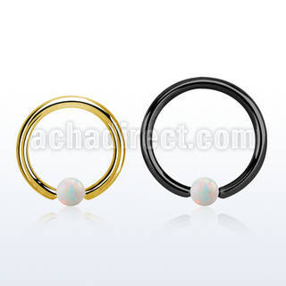 bcrt12o4 black or gold steel ball closure ring 12g 4mm opal ball