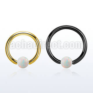 bcrt12o5 black or gold steel ball closure ring 12g 5mm opal ball
