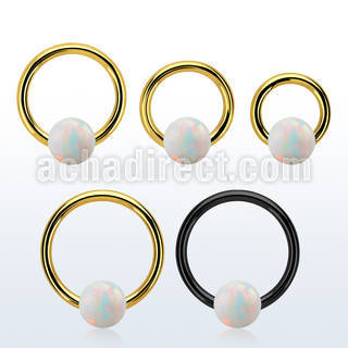 bcrt14o6 pvd plated 316l steel bcr 14g w 6mm synthetic opal ball