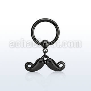 bcrtg518 black steel ball closure ring w dangling mustache
