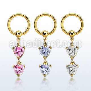 bcrtgz2 aro bola presion acero 316l pvd dorado colgante formado por corazones zirconia conectados mayorista