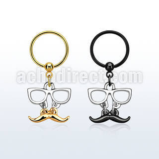 bcrts507 anodozed steel bcr w dangling mustache w glasses