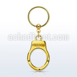 bcrts765 pvd plated steel ball closure ring w dangling handcuff