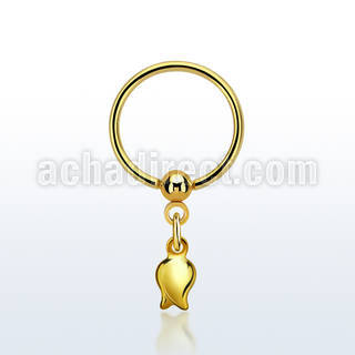 bcrts767 gold steel ball closure ring, 16g w dangling tulip 