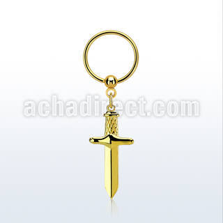 bcrts768 gold plated steel ball closure ring 16g w dagger