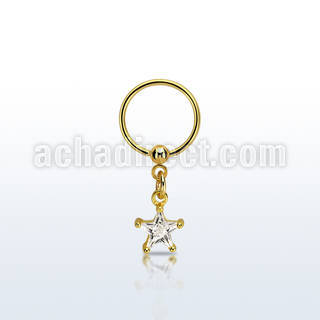 bcrtsz8 gold steel ball closure ring w dangling star cz stone 