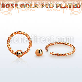 bcwtt18s rose gold plated steel ball closure ring w twisted wire
