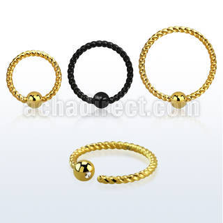 bedrt18w anodized steel fixed bead ring w twisted wire design