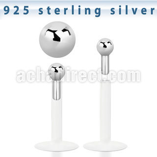 bilbbv clear bio flex labret with 2mm sterling silver ball
