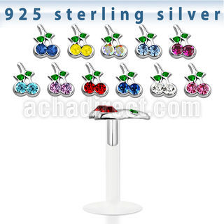 bilbch bio flex labret with cherry silver top w crystal