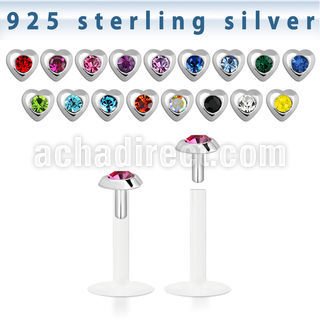 bilbh bio flex labret w silver heart top w central crystal