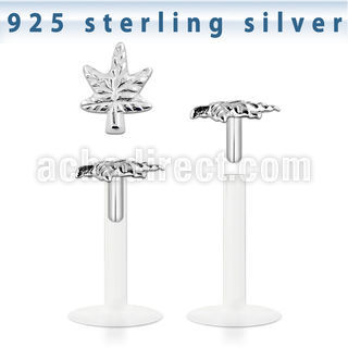 bilbma clear bio flex labret with silver marijuana leaf top
