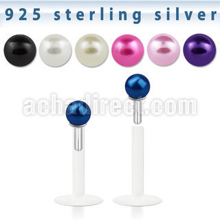 bilbpr bio flex labret with silver top with 3mm pearl ball
