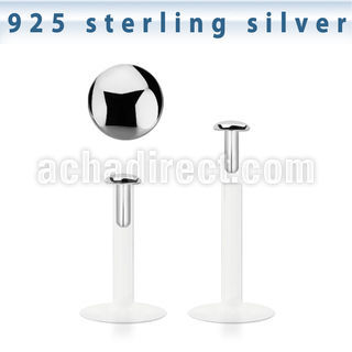 bilbrd bio flexible labret w a 2mm push in silver flat top part
