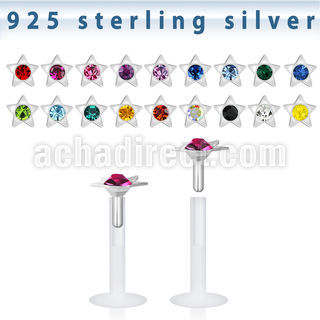 bilbs bio flex labret w star silver top with central crystal