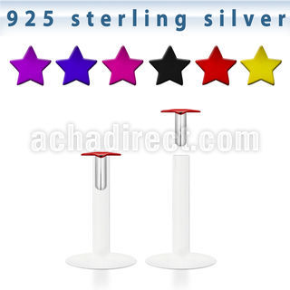 bilbsp clear bio flex labret with star color plated silver top
