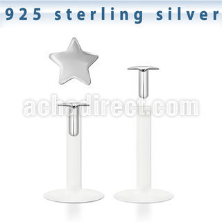 bilbst clear bio flex labret with 2mm silver star top