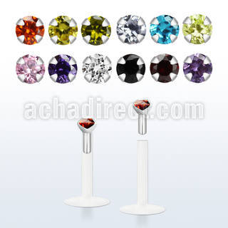 bilbz bio flexible labret with 2mm prong set round cz stone