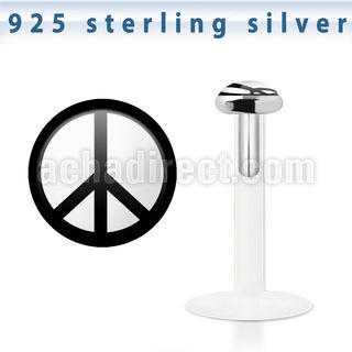 bilg10 bio flex labret w 3mm flat silver top w peace logo