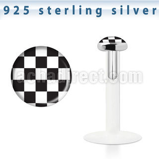 bilg15 bio flex labret w 3mm flat silver top w checkered logo