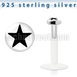 bilg16 bio flex labret w 3mm flat silver top with star logo