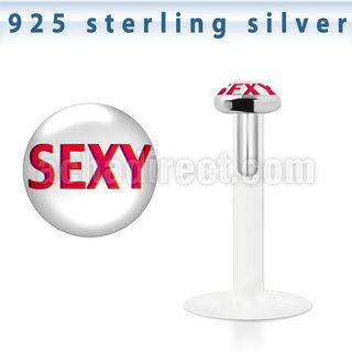 bilg17 bio flex labret with 3mm flat silver top with sexy logo