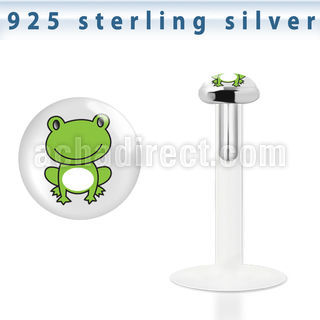 bilg19 bio flex labret with 3mm flat silver top with frog logo