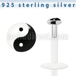 bilg22 bio flex labret w 3mm flat silver top w ying yang logo