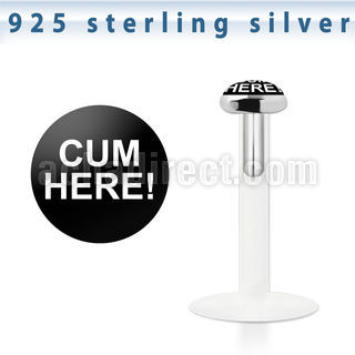 bilg25 bioflex labret w 3mm flat silver top w cum here logo
