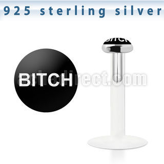 bilg26 bio flex labret w 3mm flat silver top with bitch logo