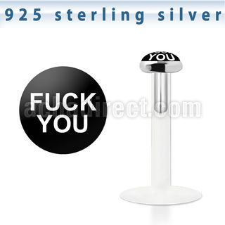 bilg27 bio flex labret w 3mm flat silver top w fuck you logo