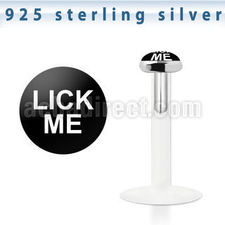 bilg28 bio flex labret with 3mm flat silver top w lick me logo