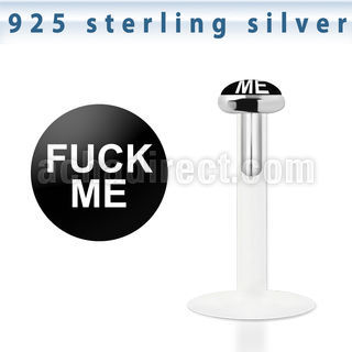 bilg29 bio flex labret w 3mm flat silver top with fuck me logo