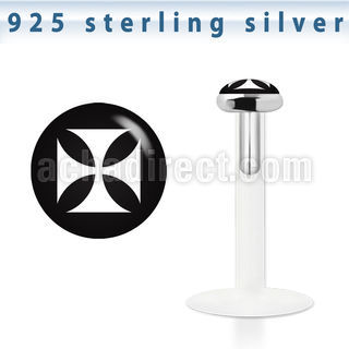 bilg30 bio flex labret w 3mm flat silver top with cross logo
