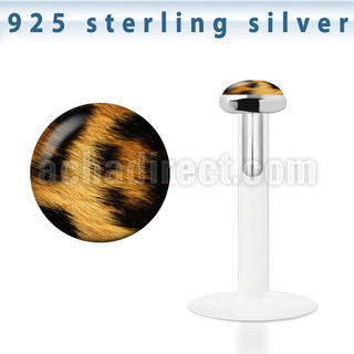 bilg35 bio flex labret w 3mm flat silver top w leopard fur