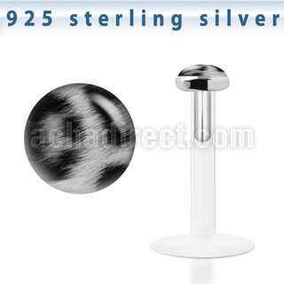 bilg36 bioflex labret w 3mm flat silver top w snow leopard fur