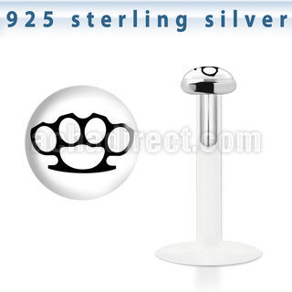bilg37 bio flex labret w 3mm flat silver top w knuckles logo