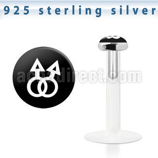 bilg43 bioflex labret w 3mm flat silver top w double male logo
