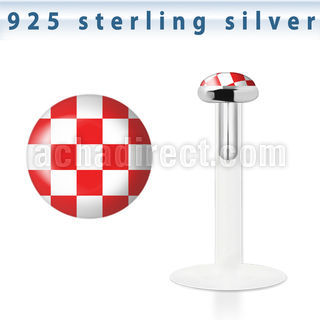 bilg45 bio flex labret w 3mm flat silver top w checkeredd logo