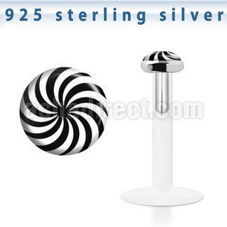 bilg50 bio flex labret w 3mm flat silver top w swirl logo