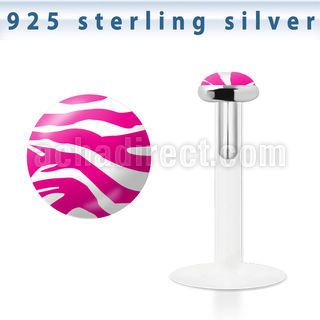 bilg51 bioflex labret w 3mm zebra stripes flat silver top
