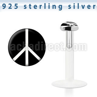 bilg53 bio flex labret w 3mm flat silver top w peace logo